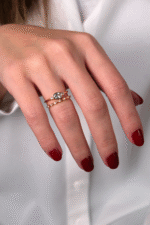 14 Ayar Altın Yeşil Taşlı İkili Yüzük 130 - Görsel 3