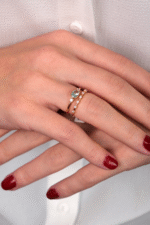 14 Ayar Altın Yeşil Taşlı İkili Yüzük 130 - Görsel 2