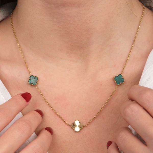 14 Ayar Altın Yeşil Yonca Kolye 50