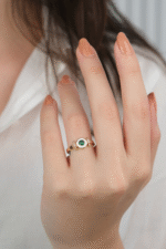 14 Ayar Altın Yeşil Taşlı Şekilli Yüzük 517 - Görsel 2