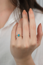 14 Ayar Altın İşlemeli Mavi Taşlı Yüzük 748 - Görsel 3