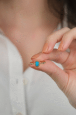 14 Ayar Altın İşlemeli Mavi Taşlı Yüzük 748 - Görsel 4