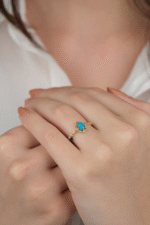 14 Ayar Altın İşlemeli Mavi Taşlı Yüzük 748 - Görsel 2