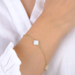 14 Ayar Altın Beyaz Yonca Bileklik 775