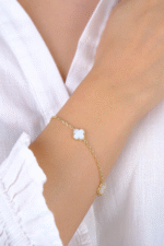 14 Ayar Altın Beyaz Yonca Bileklik 775