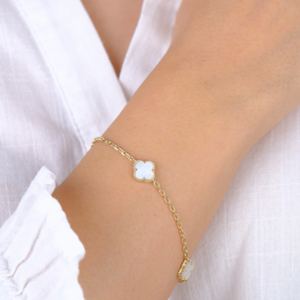 14 Ayar Altın Beyaz Yonca Bileklik 775