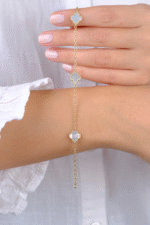 14 Ayar Altın Beyaz Yonca Bileklik 775 - Görsel 4