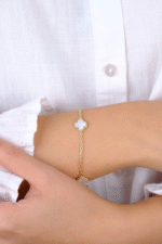 14 Ayar Altın Beyaz Yonca Bileklik 775 - Görsel 3