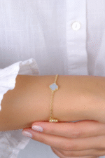 14 Ayar Altın Beyaz Yonca Bileklik 775 - Görsel 2