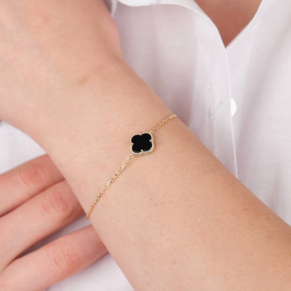 14 Ayar Altın Siyah Yonca Bileklik 792