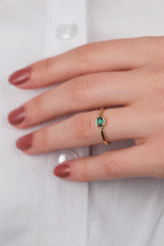 14 Ayar Altın Yeşil Beyaz Taşlı Yüzük 749 - Görsel 2