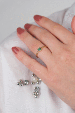 14 Ayar Altın Yeşil Beyaz Taşlı Yüzük 749 - Görsel 3