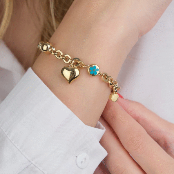 14 Ayar Altın Kalp Sallantılı Bileklik 641