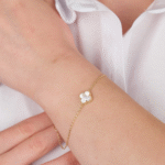 14 Ayar Altın Beyaz Yonca Bileklik 790