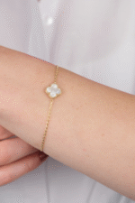 14 Ayar Altın Beyaz Yonca Bileklik 790 - Görsel 2