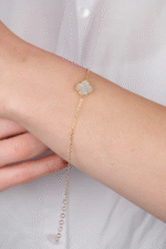 14 Ayar Altın Beyaz Yonca Bileklik 790 - Görsel 3