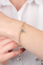 14 Ayar Altın Yıldızlı Nazar Boncuklu Zincir Bileklik 666 - Görsel 4