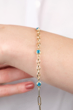 14 Ayar Altın Ataç Nazar Boncuklu Zincir Bileklik 475-1869 - Görsel 2