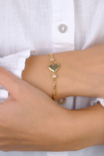 14 Ayar Altın Taşlı Kalpli İnce Gurmet Zincir Bileklik 808 - Görsel 4