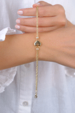 14 Ayar Altın Taşlı Kalpli İnce Gurmet Zincir Bileklik 808 - Görsel 2