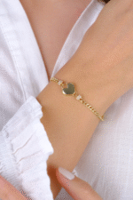 14 Ayar Altın Taşlı Kalpli İnce Gurmet Zincir Bileklik 808 - Görsel 3