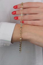 14 Ayar Altın Mavi Mineli Bileklik 661 - Görsel 3