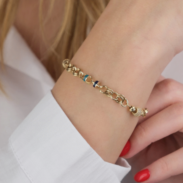 14 Ayar Altın Mavi Mineli Bileklik 661