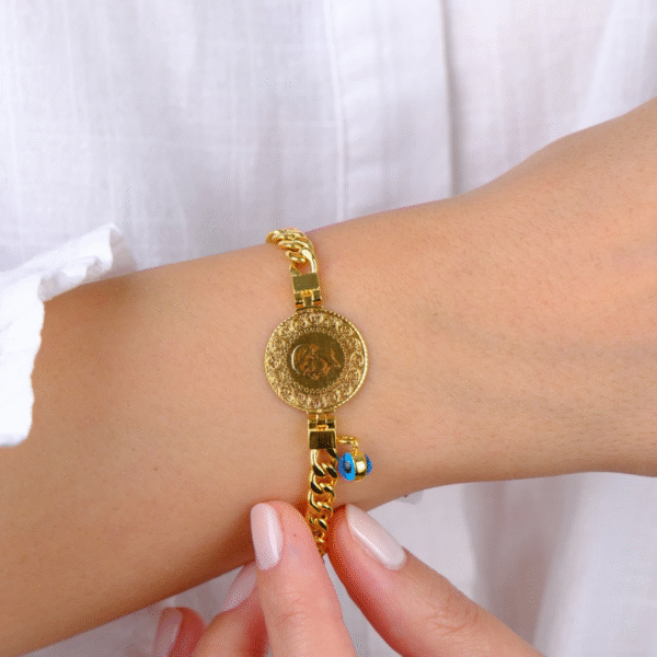 14 Ayar Altın Çeyrekli Nazar Boncuklu Zincir 818