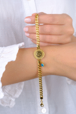 14 Ayar Altın Çeyrekli Nazar Boncuklu Zincir 818 - Görsel 2