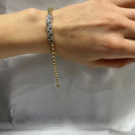 14 Ayar Altın İki Renk Taşlı Süzme Zincir Bileklik 506