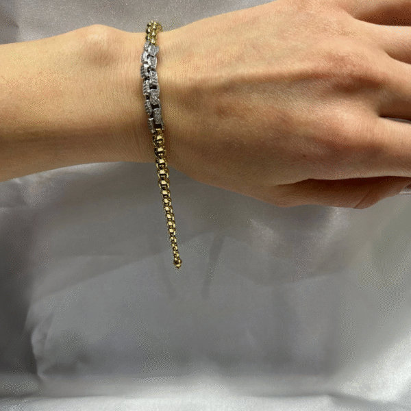 14 Ayar Altın İki Renk Taşlı Süzme Zincir Bileklik 506