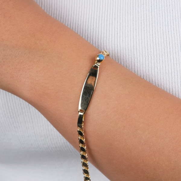 14 Ayar Altın Mavi Boncuklu Çocuk Künyesi 26