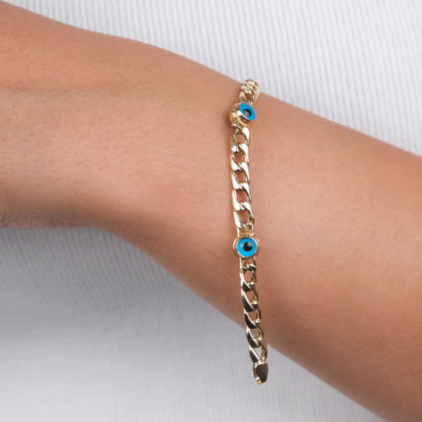 14 Ayar Altın Üç Nazar Boncuklu Çocuk Bileklik 6