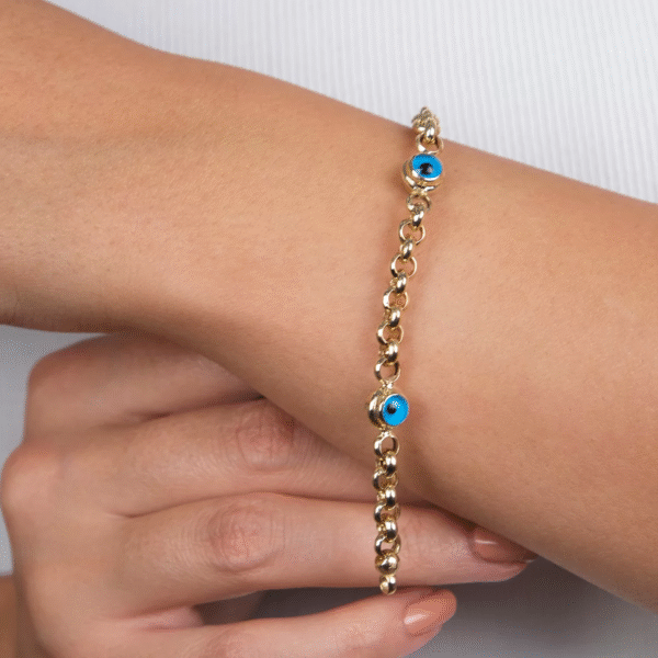 14 Ayar Altın Üç Nazar Boncuklu Çocuk Bileklik 5