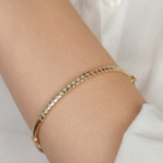 14 Ayar Altın Balık Sırtı  Desenli Taşlı Bileklik 133