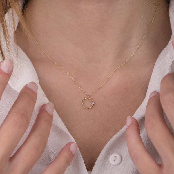 14 Ayar Altın Taşlı Halka Kolye 346