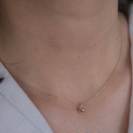 14 Ayar Altın Minimal Taşlı Ay Kolye 460