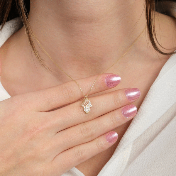 14 Ayar Altın Taşlı Fatma Ana Eli Kolye 177