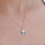 14 Ayar Altın Mavi Mineli Kayık Kolye 173