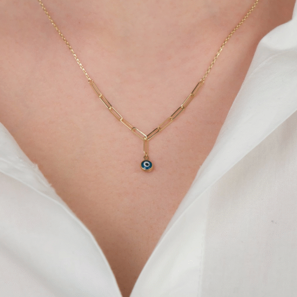 14 Ayar Altın Nazar Boncuklu Ataç Zincirli Kolye