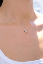 14 Ayar Altın Nazar Boncuklu Taşlı Minimal Kalp Kolye 103 - Görsel 2