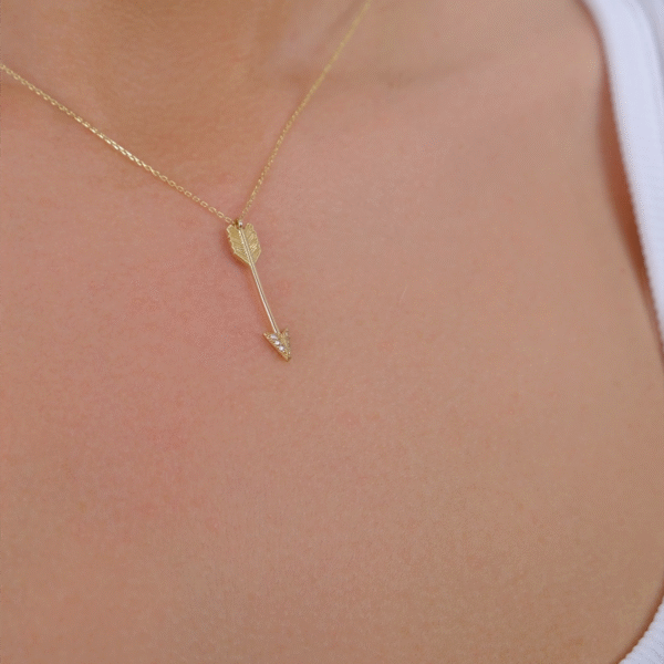 14 Ayar Altın Taşlı Ok Kolye 104