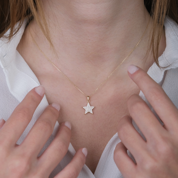 14 Ayar Altın Taşlı Yıldız Kolye 348