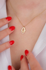 14 Ayar Altın Taşlı Fatma Ana Eli Kolye 573 - Görsel 2