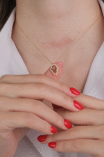 14 Ayar Altın Taşlı Fatma Ana Eli Kolye 573 - Görsel 4