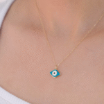 14 Ayar Altın Mavi Mineli Göz Kolye 30