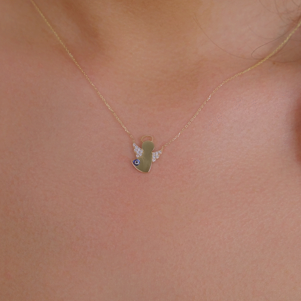 14 Ayar Altın Taşlı Nazar Boncuklu Melek Kolye 154