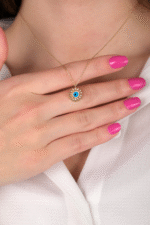 14 Ayar Altın Nazar Boncuklu Çiçek Kolye 11 - Görsel 3