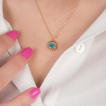 14 Ayar Altın Nazar Boncuklu Çiçek Kolye 11