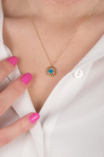 14 Ayar Altın Nazar Boncuklu Çiçek Kolye 11